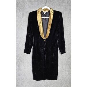 VTG Jackie Bernard for Eklektic Black Velvet Coatigan Womens Sz 4 Gold Button Up